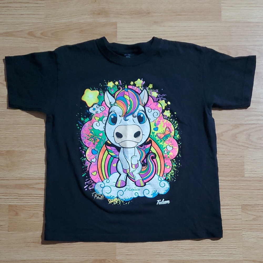Tokidoki Black Tee with Colorful Unicorn Design Kids Size Small-Large